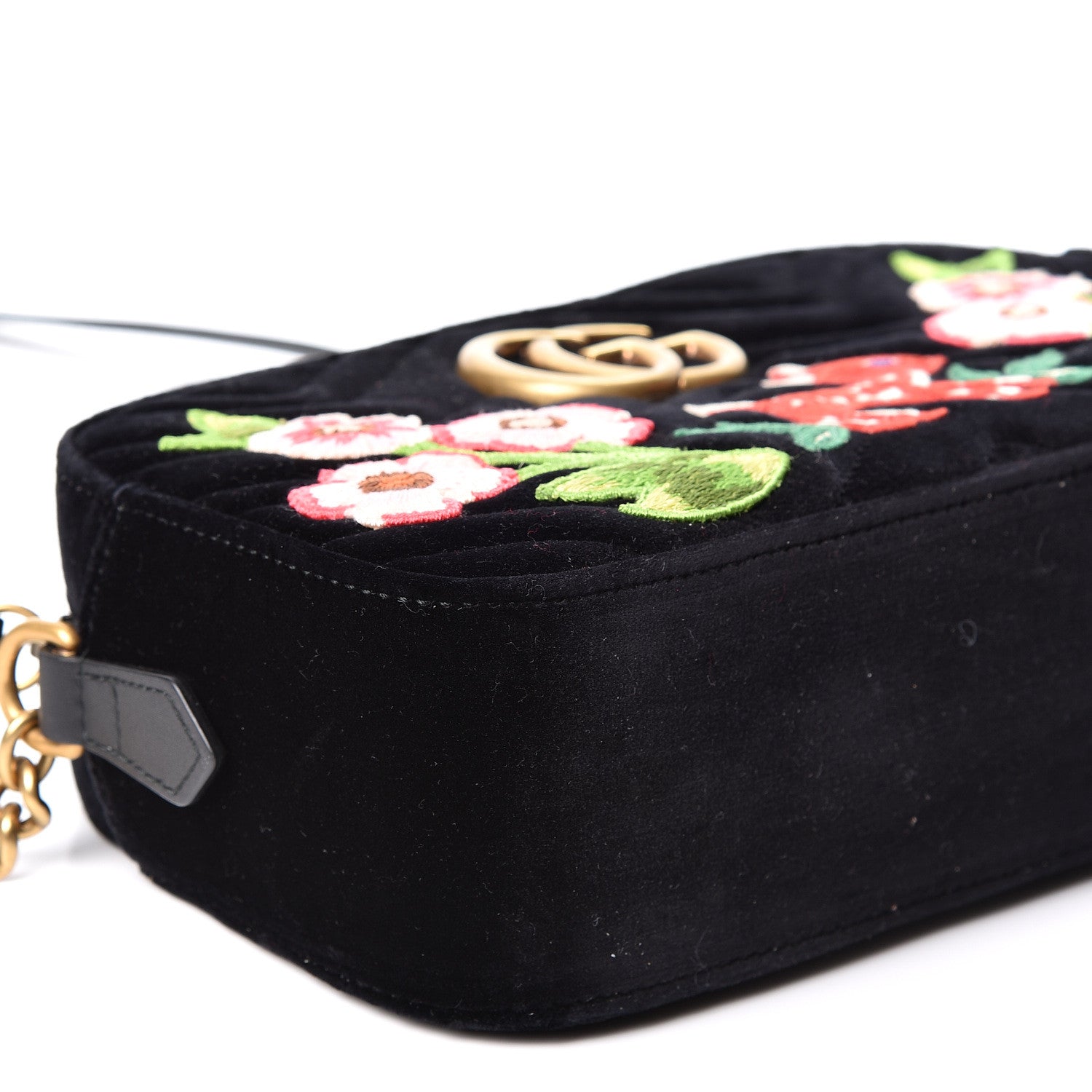 Gucci Velvet Matelasse Deer Embroidered Small GG Marmont Chain Shoulder Bag Black 8 of 9