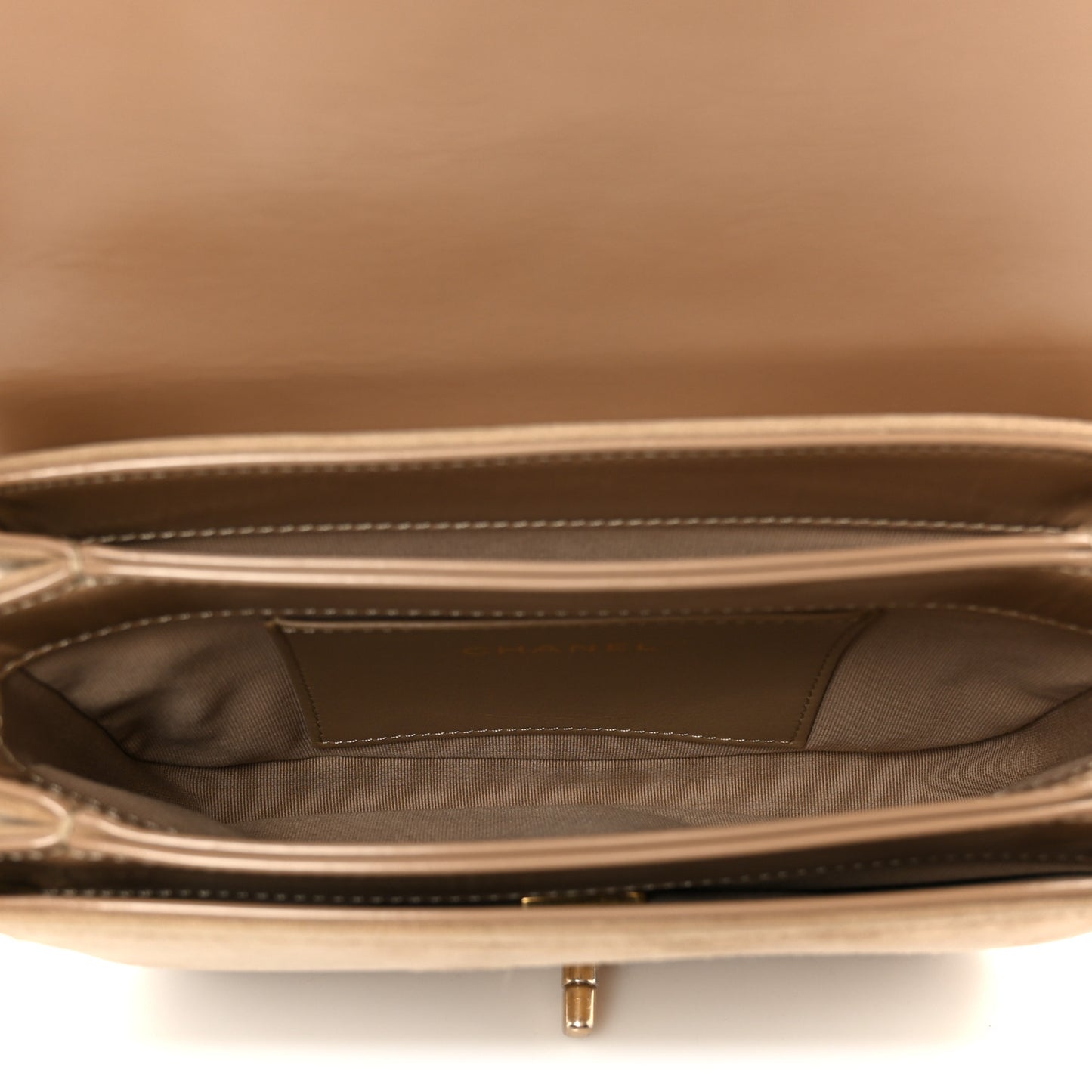 Shiny Calfskin Quilted Suede Goatskin Mini Messenger Beige