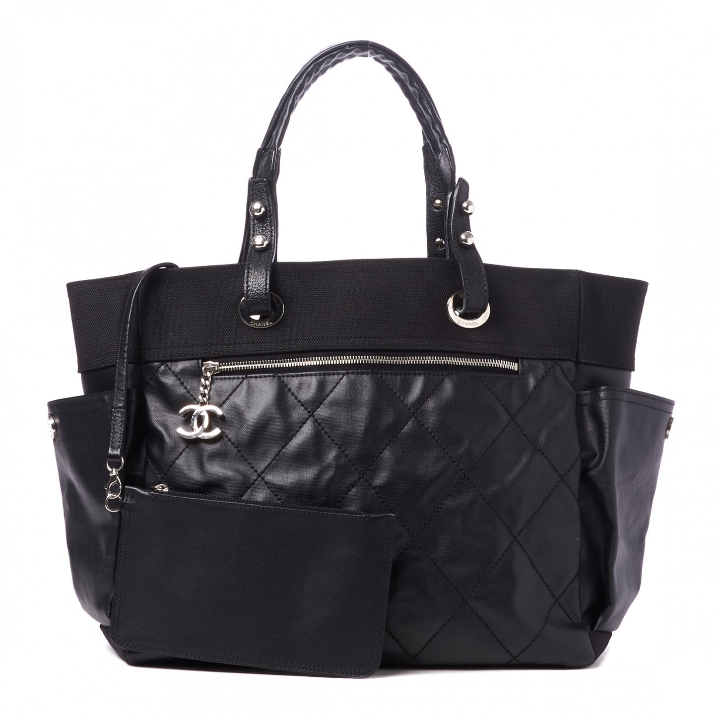 Coated Canvas Quilted Large Paris Biarritz Tote Black