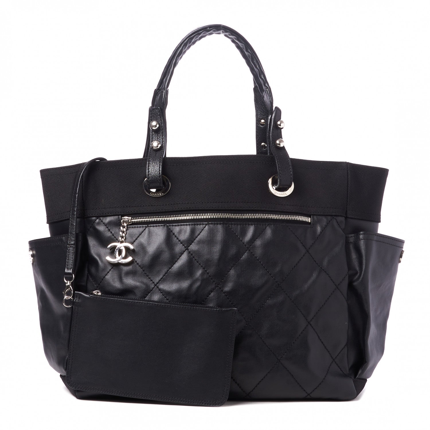Chanel Coated Canvas Quilted Large Paris Biarritz Tote Black 1 of 9
