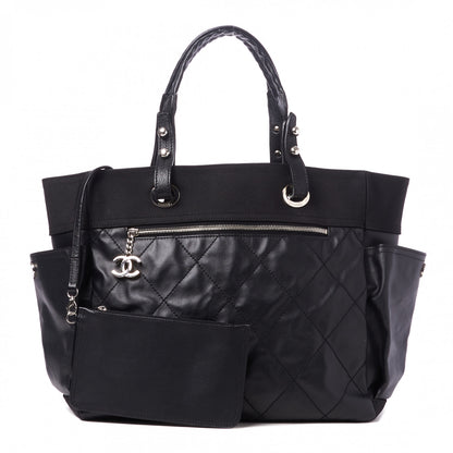 Chanel Coated Canvas Quilted Large Paris Biarritz Tote Black 1 of 9