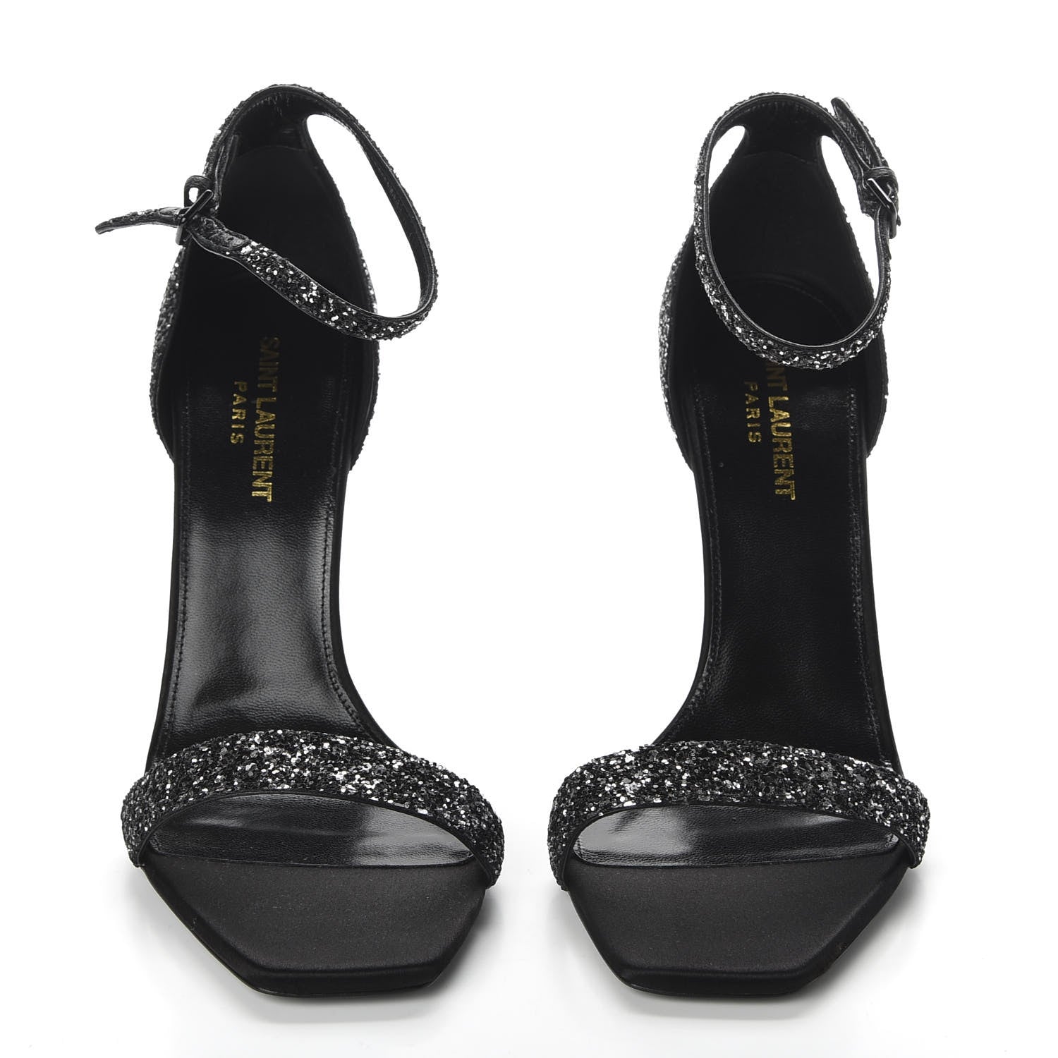 Saint Laurent Glitter Amber 105 Ankle Strap Sandals 39 Black 2 of 14