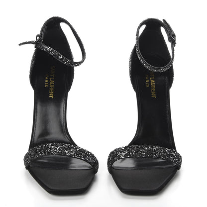 Saint Laurent Glitter Amber 105 Ankle Strap Sandals 39 Black 2 of 14