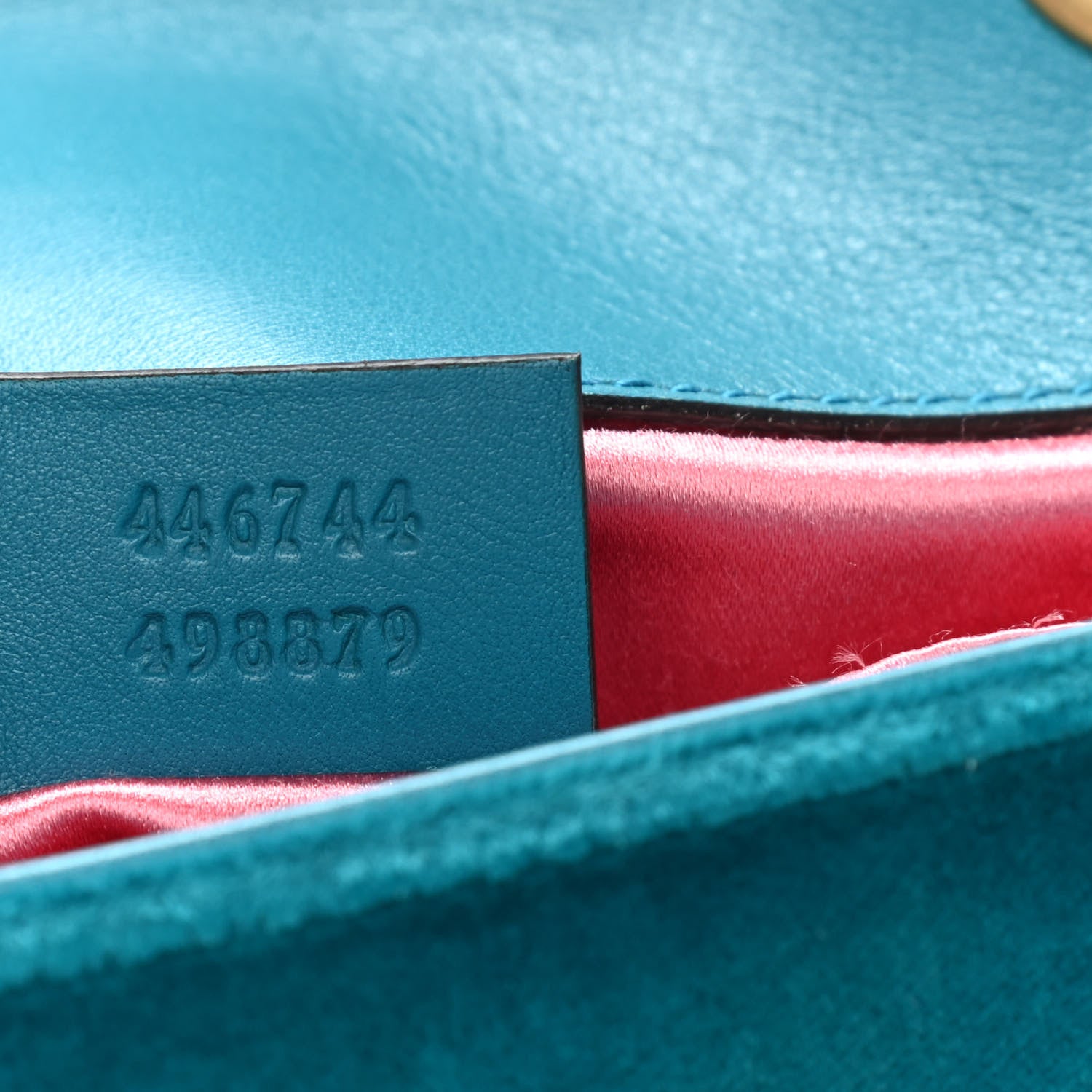 Gucci Velvet Matelasse Mini GG Marmont Shoulder Bag Pavone Cyan 7 of 11