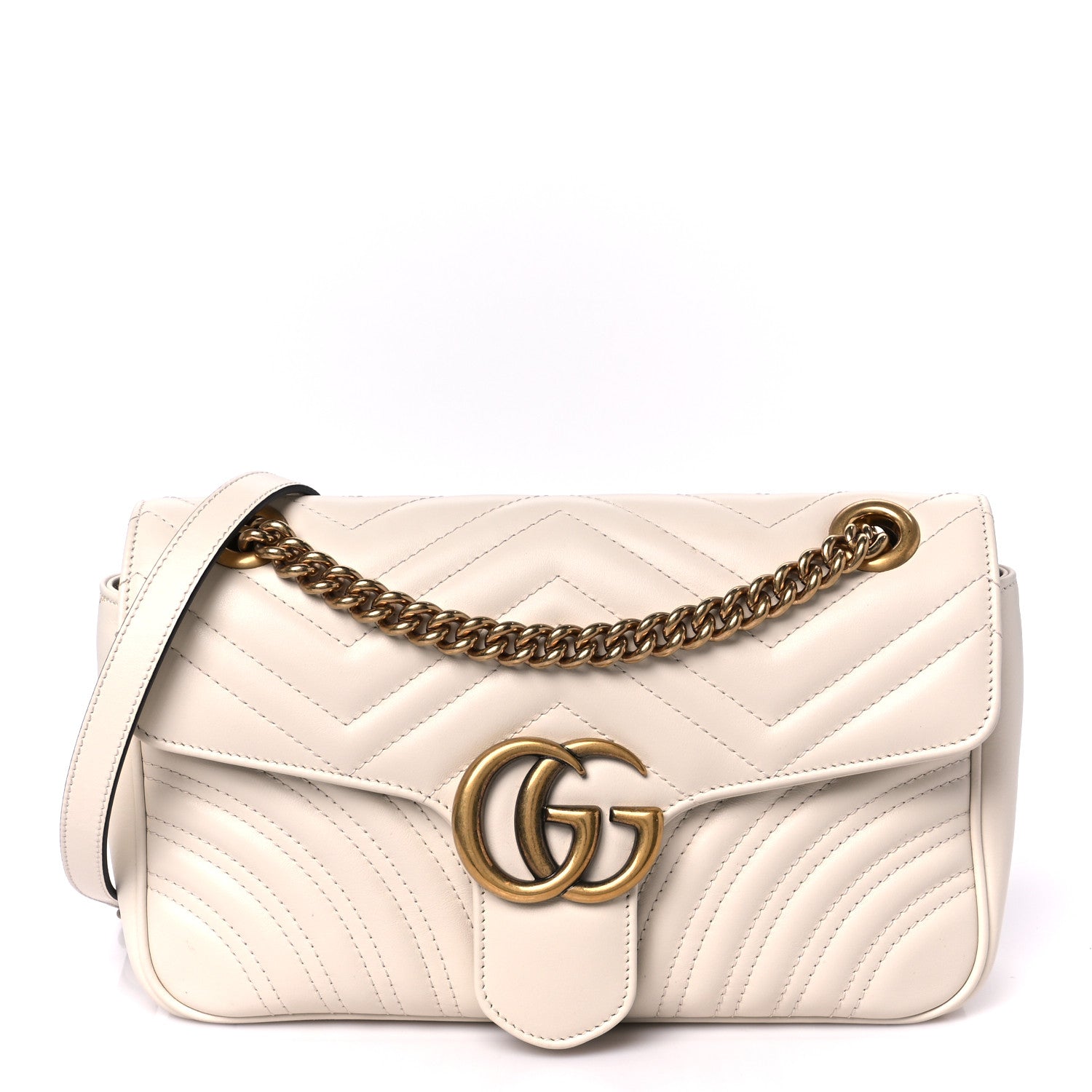 Gucci Calfskin Matelasse Medium GG Marmont Shoulder Bag White 1 of 11