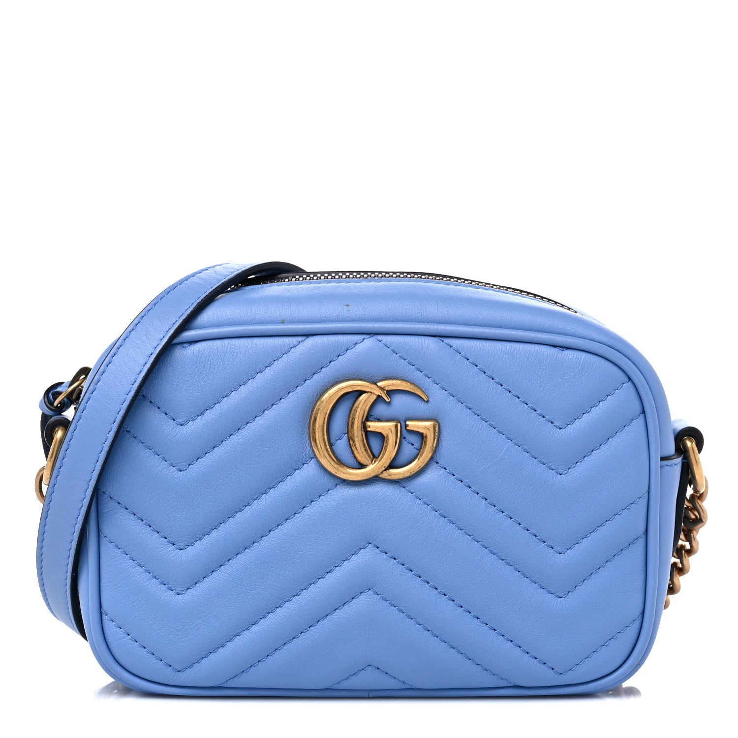 Gucci Calfskin Matelasse Mini GG Marmont Chain Shoulder Bag Clear Sky Blue 1 of 15