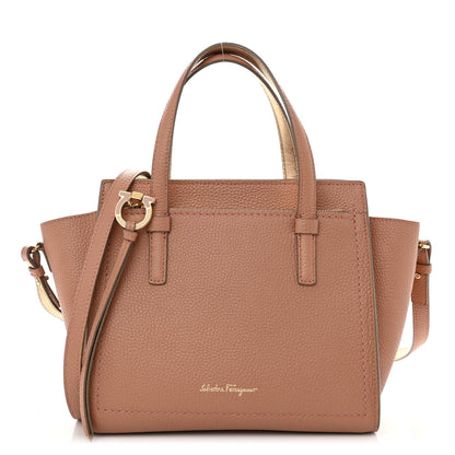 Salvatore Ferragamo Grained Calfskin Double Handle Small Amy Tote Beige Pink Gold 1 of 9