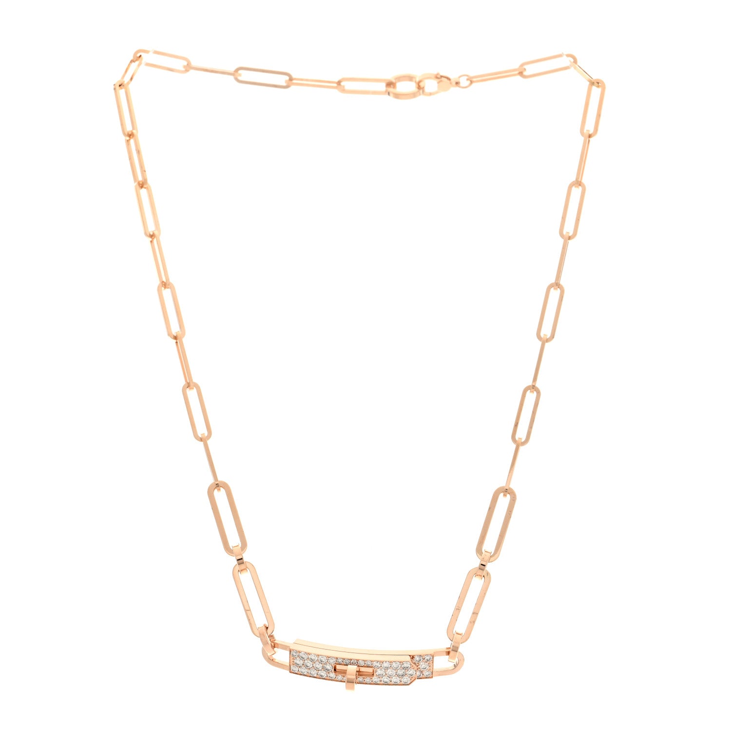Hermes 18K Rose Gold Diamond Pave Kelly Chaine Choker Necklace 3 of 6