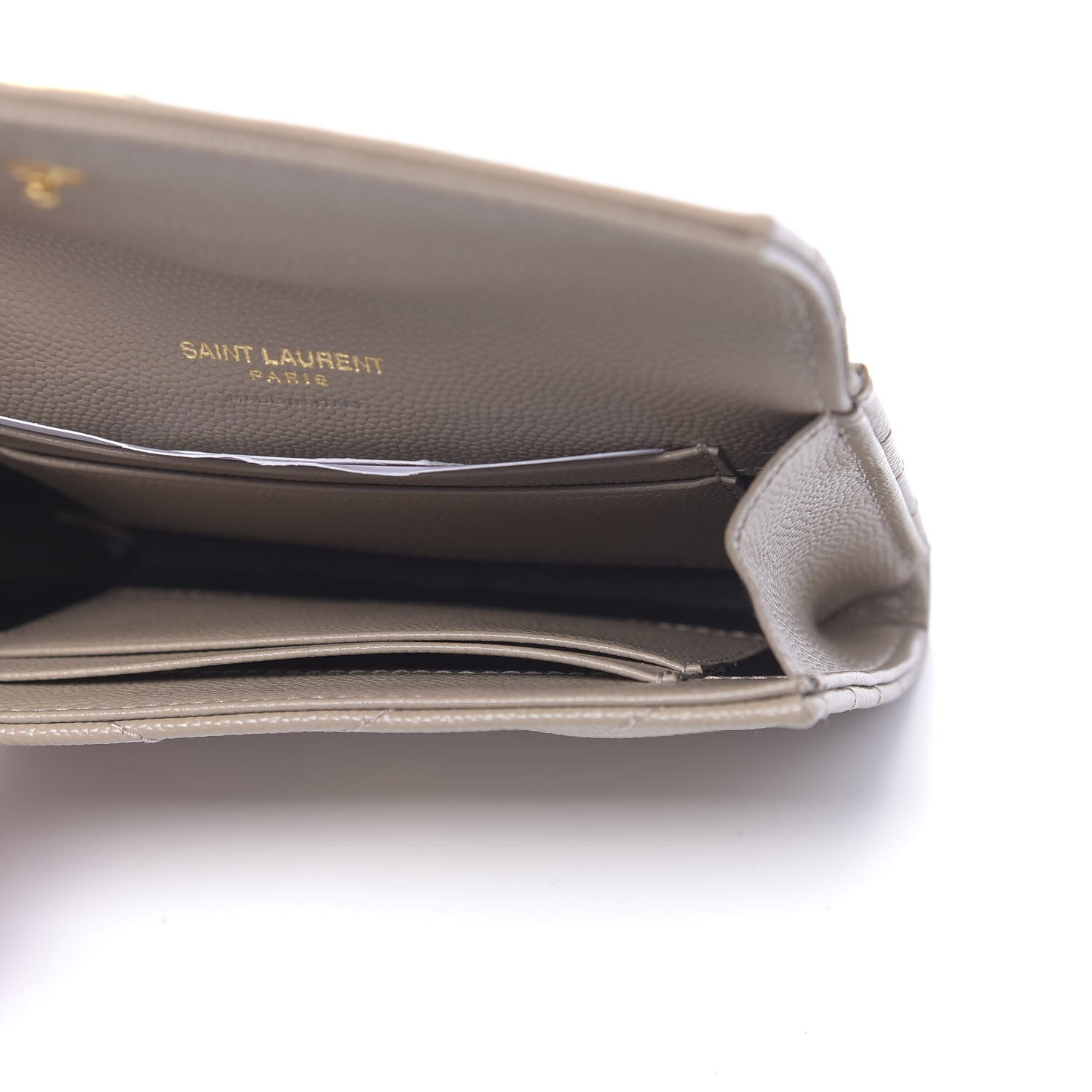 Saint Laurent Grain De Poudre Matelasse Chevron Small Monogram Envelope Wallet Dark Beige 5 of 7