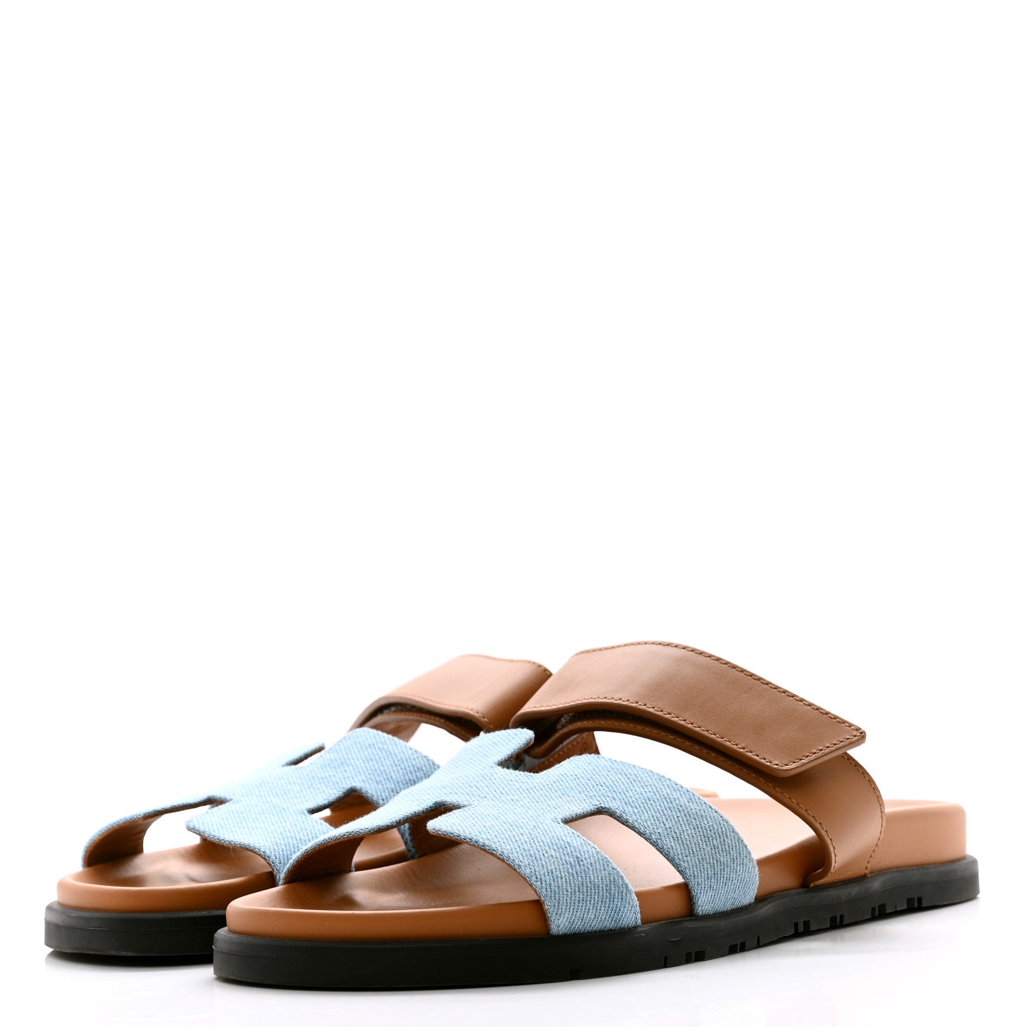 Hermes Denim Calfskin Womens Chypre Sandals 39 Bleu Clair Naturel 3 of 10