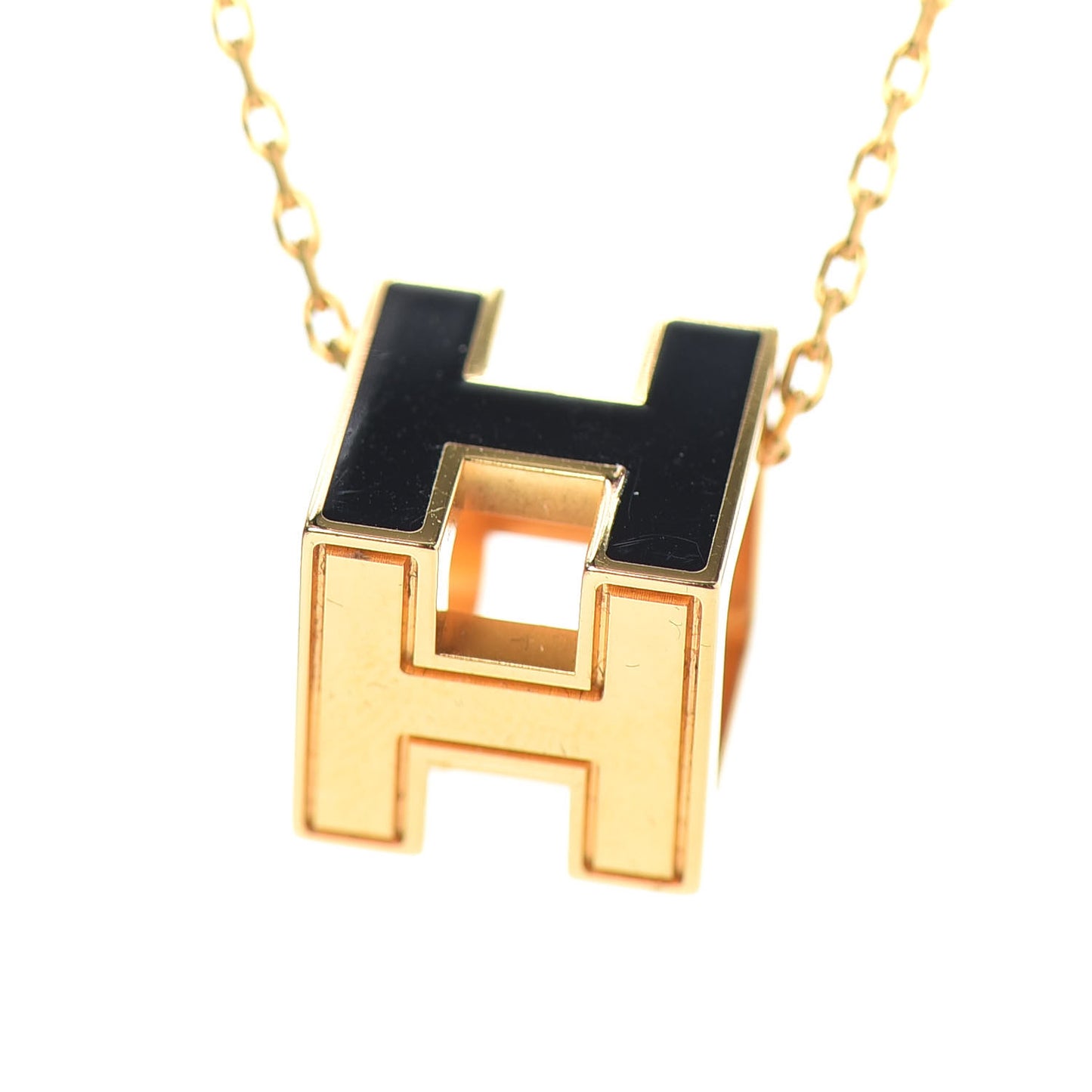 Gold Lacquered Cage d'H Pendant Necklace Black