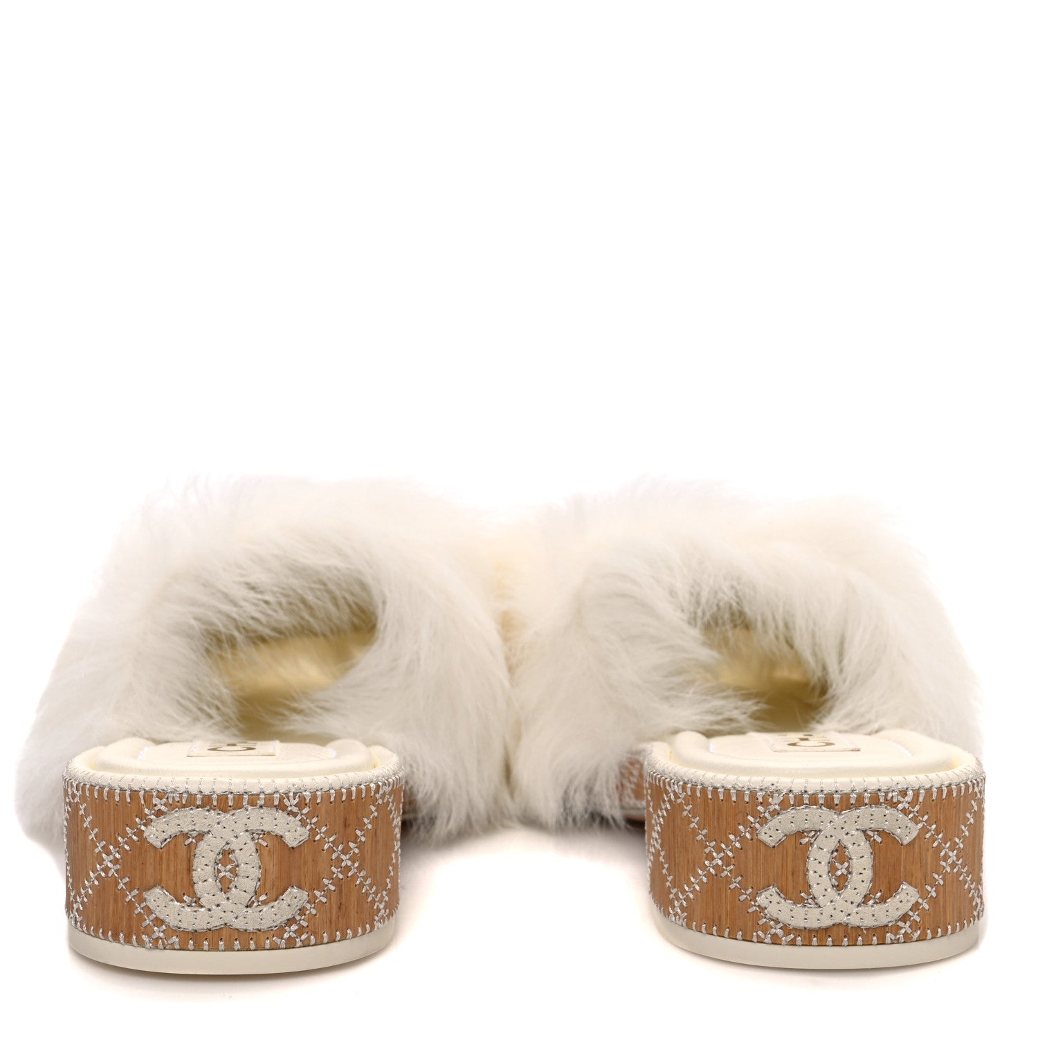 Chanel Shearling Lambskin CC Mules Sandal 38 White Black 6 of 10