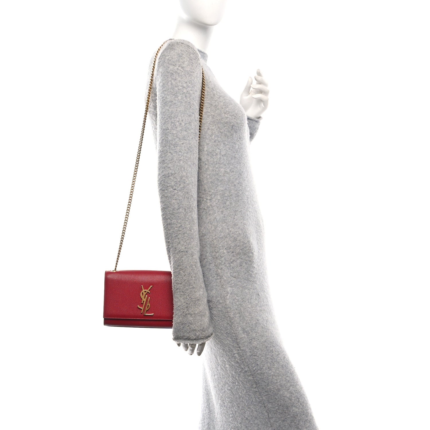 Saint Laurent Grain De Poudre Small Deconstructed Monogram Kate Satchel Red 2 of 11