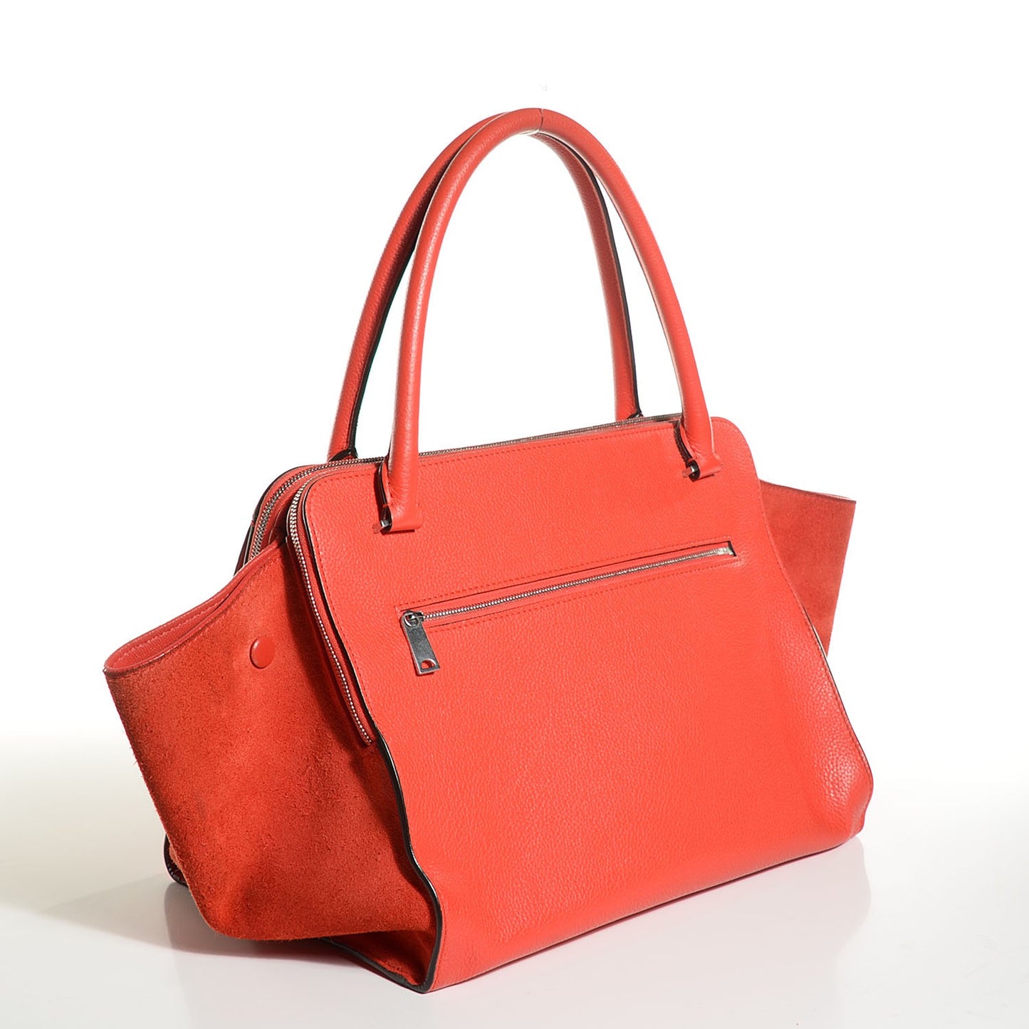Drummed Calfskin Suede Double Zip Trapeze Vermillion