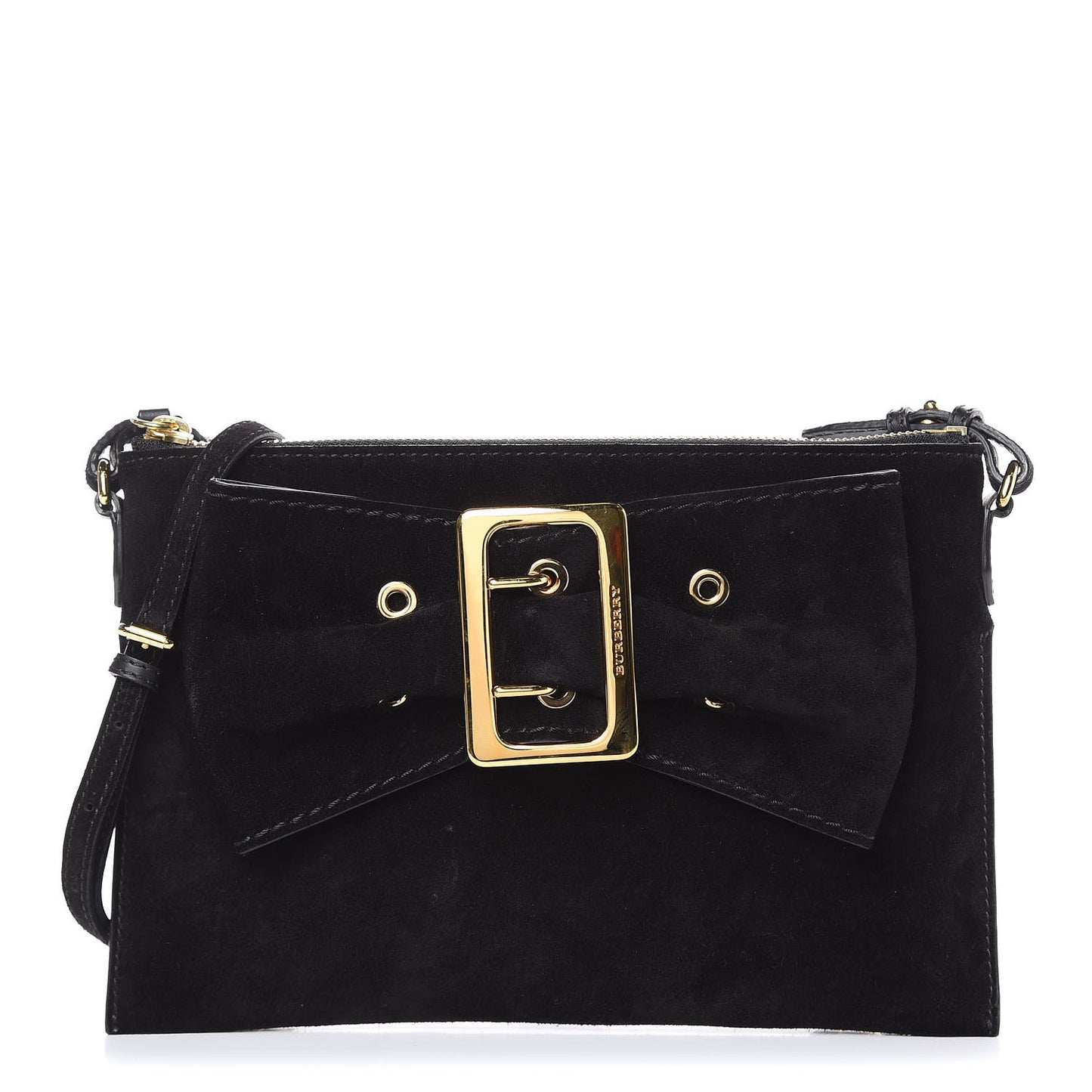 Suede Bow Buckle Crossbody Bag Black