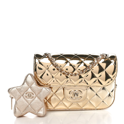 Chanel Mirror Calfskin Metallic Calfskin Quilted Hollywood Boulevard Mini Flap With Star Coin Purse Gold 3 of 12