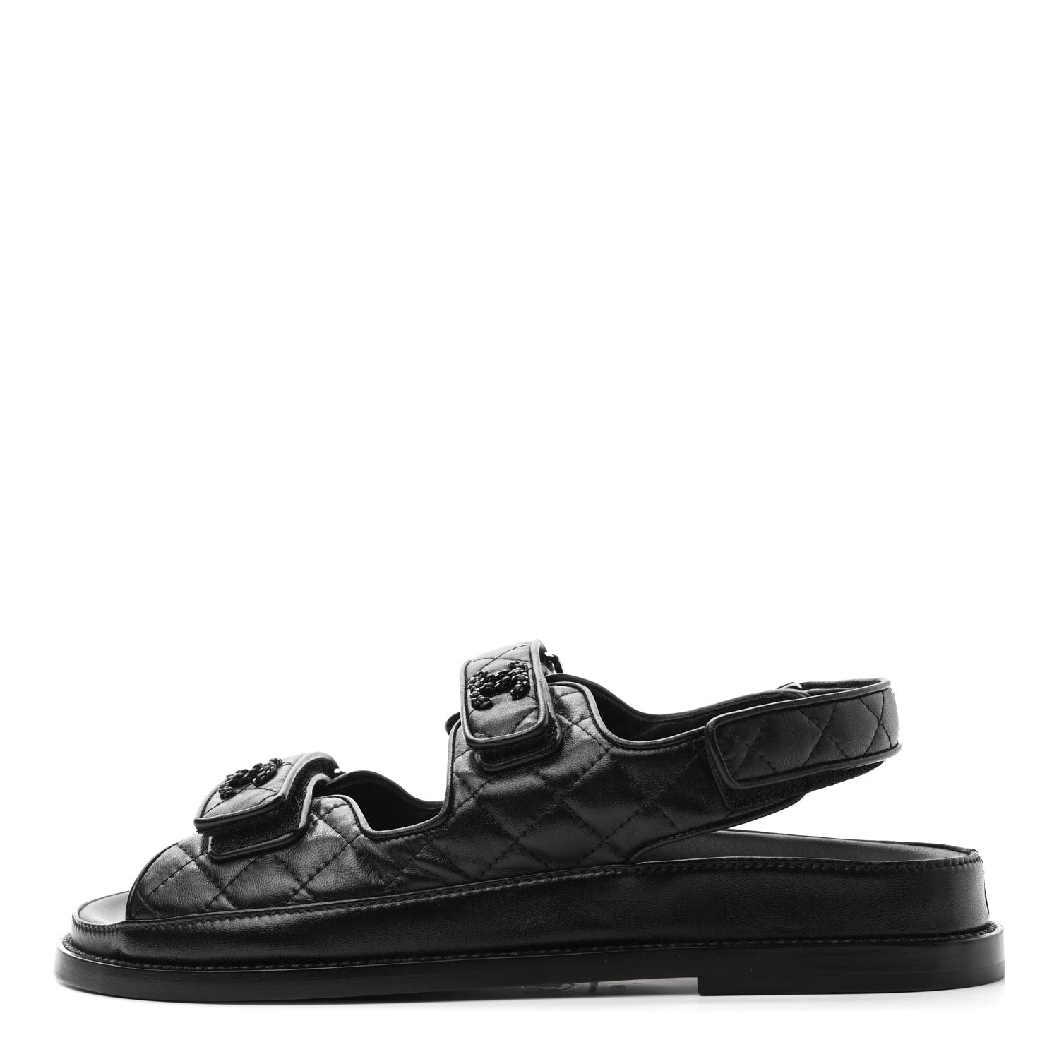 Chanel Lambskin Velcro Dad Sandals 40 Black 1 of 10
