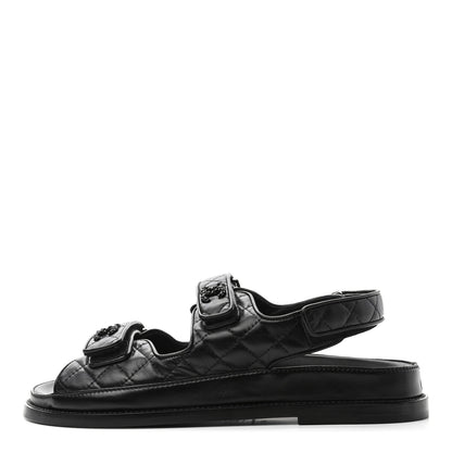 Chanel Lambskin Velcro Dad Sandals 40 Black 1 of 10