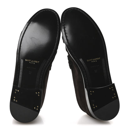 Saint Laurent Suede Le Loafer 15 Penny Slippers 37 Dark Chocolate 6 of 7
