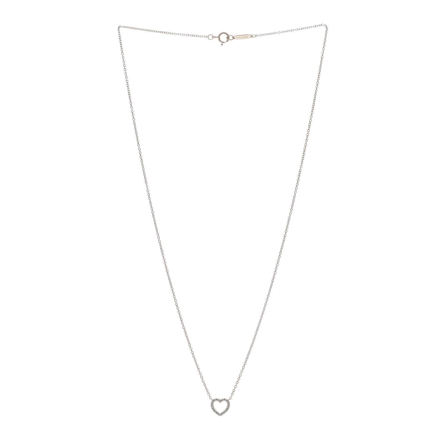 Tiffany 18K White Gold Diamond Metro Heart Pendant Necklace 3 of 5