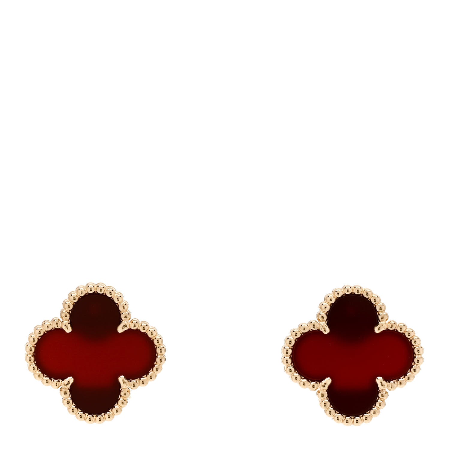 Van Cleef & Arpels 18K Yellow Gold Carnelian Vintage Alhambra Earrings 1 of 5