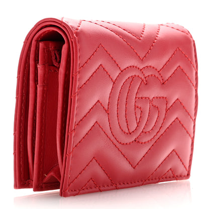 Gucci Calfskin Matelasse GG Marmont Card Case Wallet Hibiscus Red 3 of 8