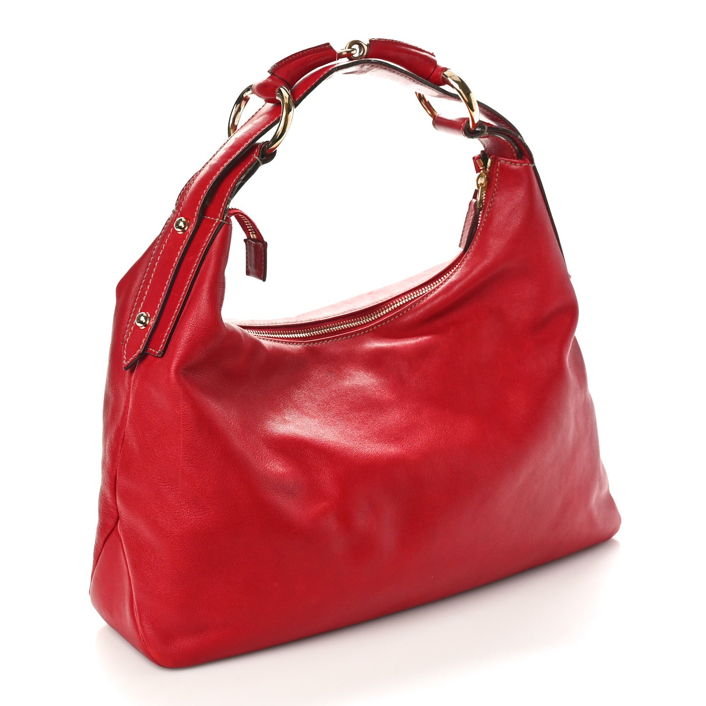 Calfskin Medium Horsebit Chain Hobo Red