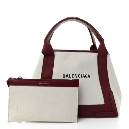 Balenciaga Cotton Canvas Calfskin S Navy Cabas Natural Burgundy 3 of 13