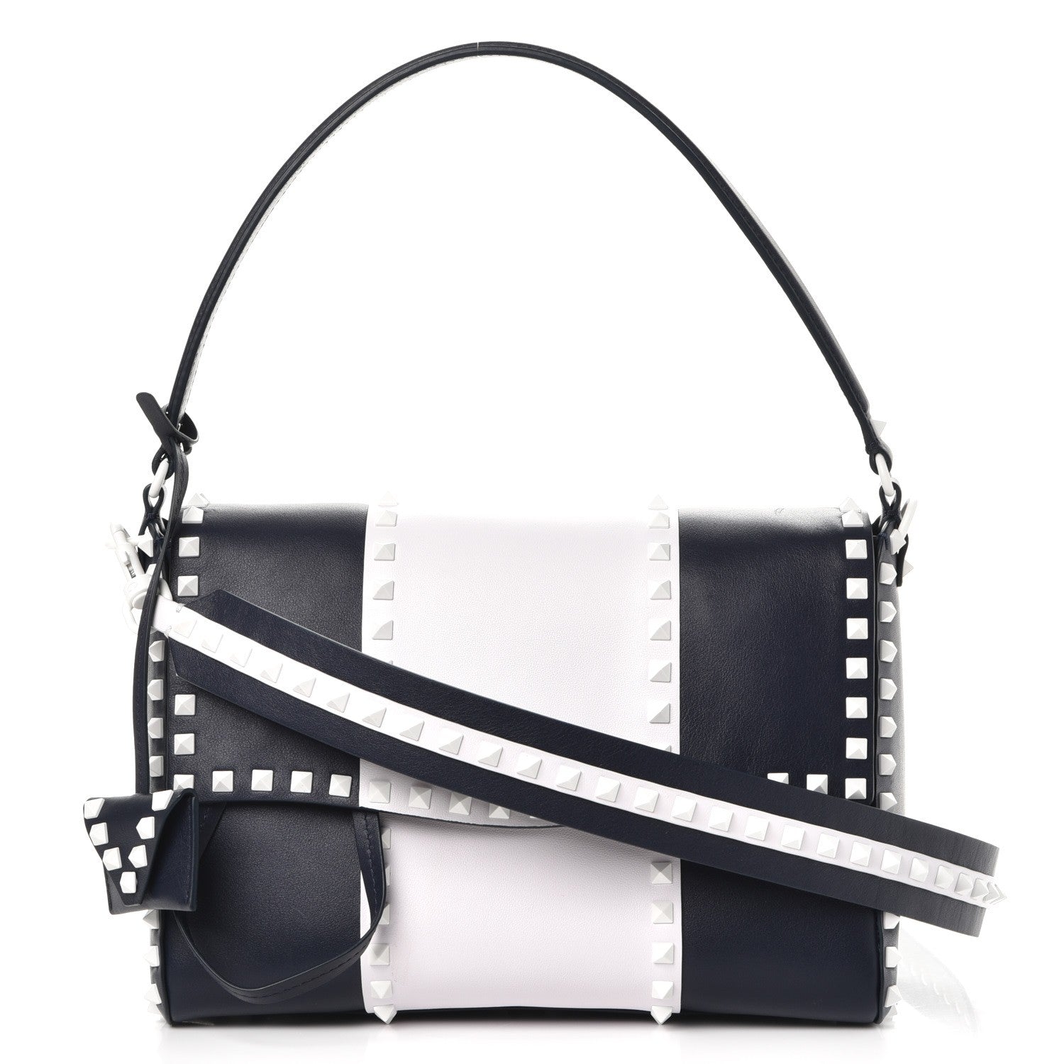Valentino Garavani Vitello Colorblock Free Rockstud Top Handle Shoulder Bag Marine White 1 of 8