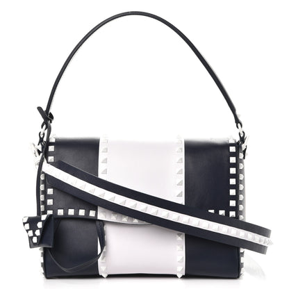 Valentino Garavani Vitello Colorblock Free Rockstud Top Handle Shoulder Bag Marine White 1 of 8