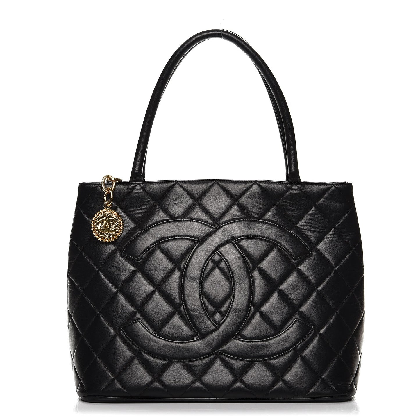 Lambskin Quilted Medallion Tote Black