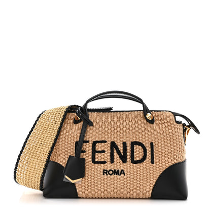 Fendi Straw Vitello King Logo Woven Medium By The Way Boston Bag Paglia Black 1 of 10