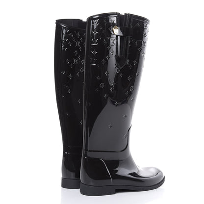 Louis Vuitton Rubber Embossed Monogram Drops High Rain Boots 39 Black 4 of 9