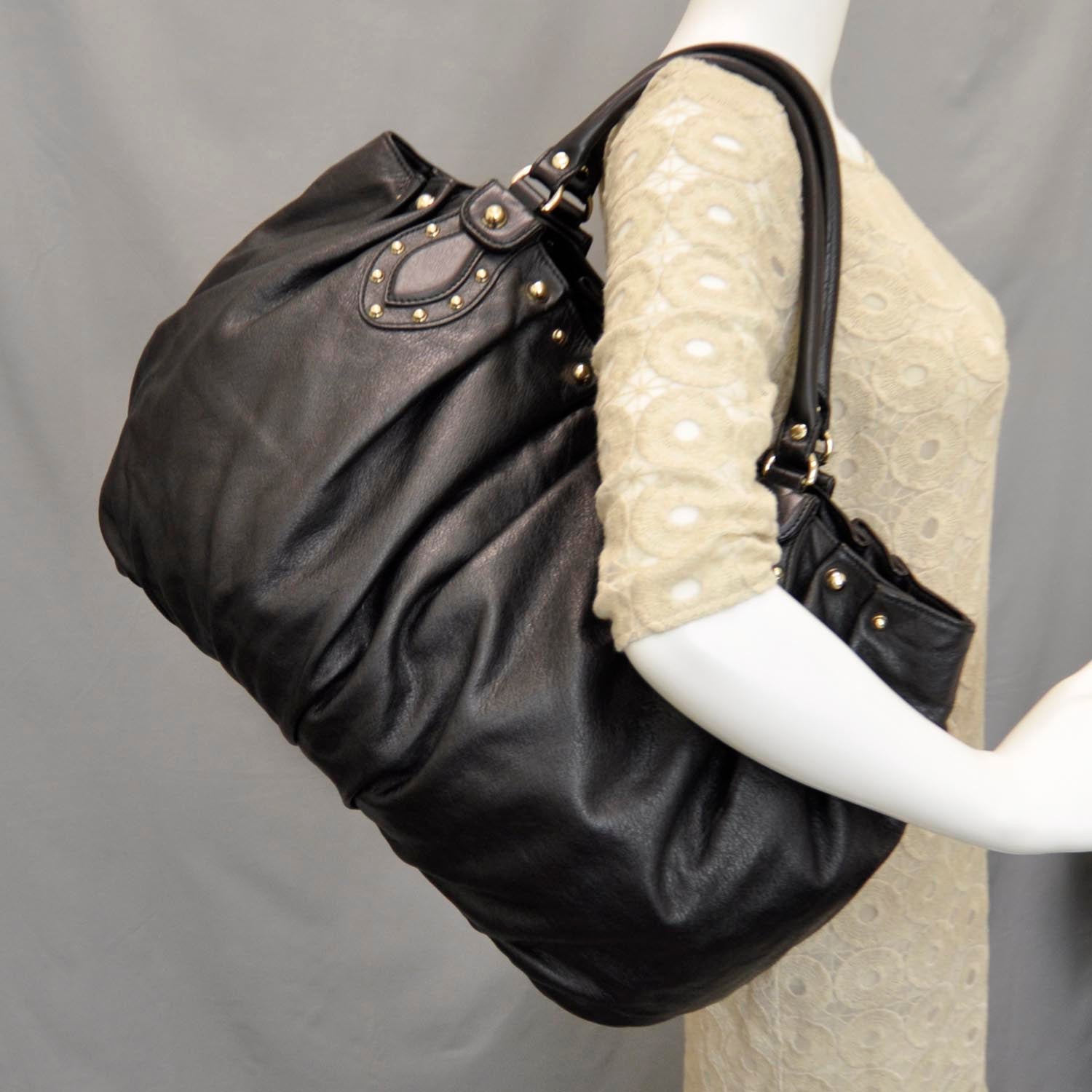 Gucci Leather Studded Pelham Tote Black 2 of 9