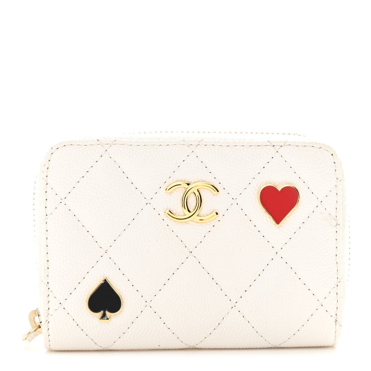 Chanel Caviar Enamel Coco Casino Quilted Zip Coin Purse White 1 of 8