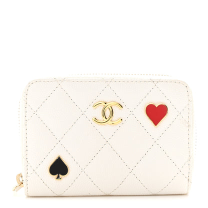 Chanel Caviar Enamel Coco Casino Quilted Zip Coin Purse White 1 of 8