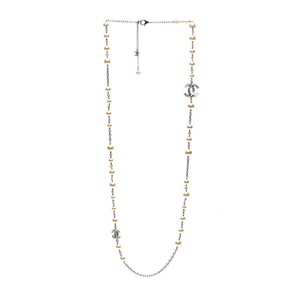 Chanel Graduated Pearl Crystal CC Long Necklace Silver 3 of 5