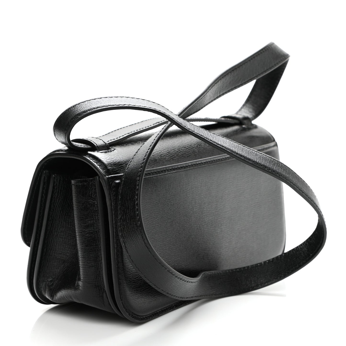 Calfskin Stripe Embossed Small Gossip Bag Black