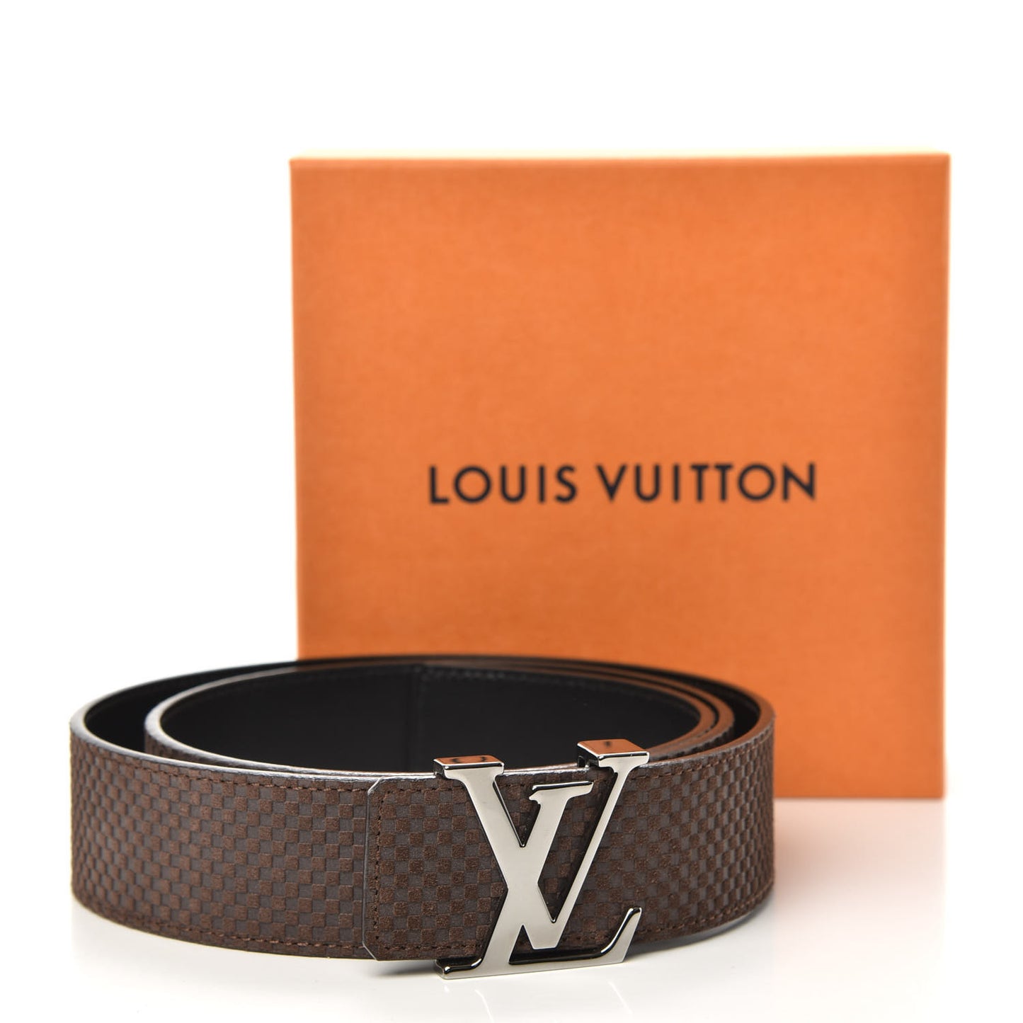 Suede Calfskin Mini Damier 40mm LV Initiales Belt 100 40 Moka