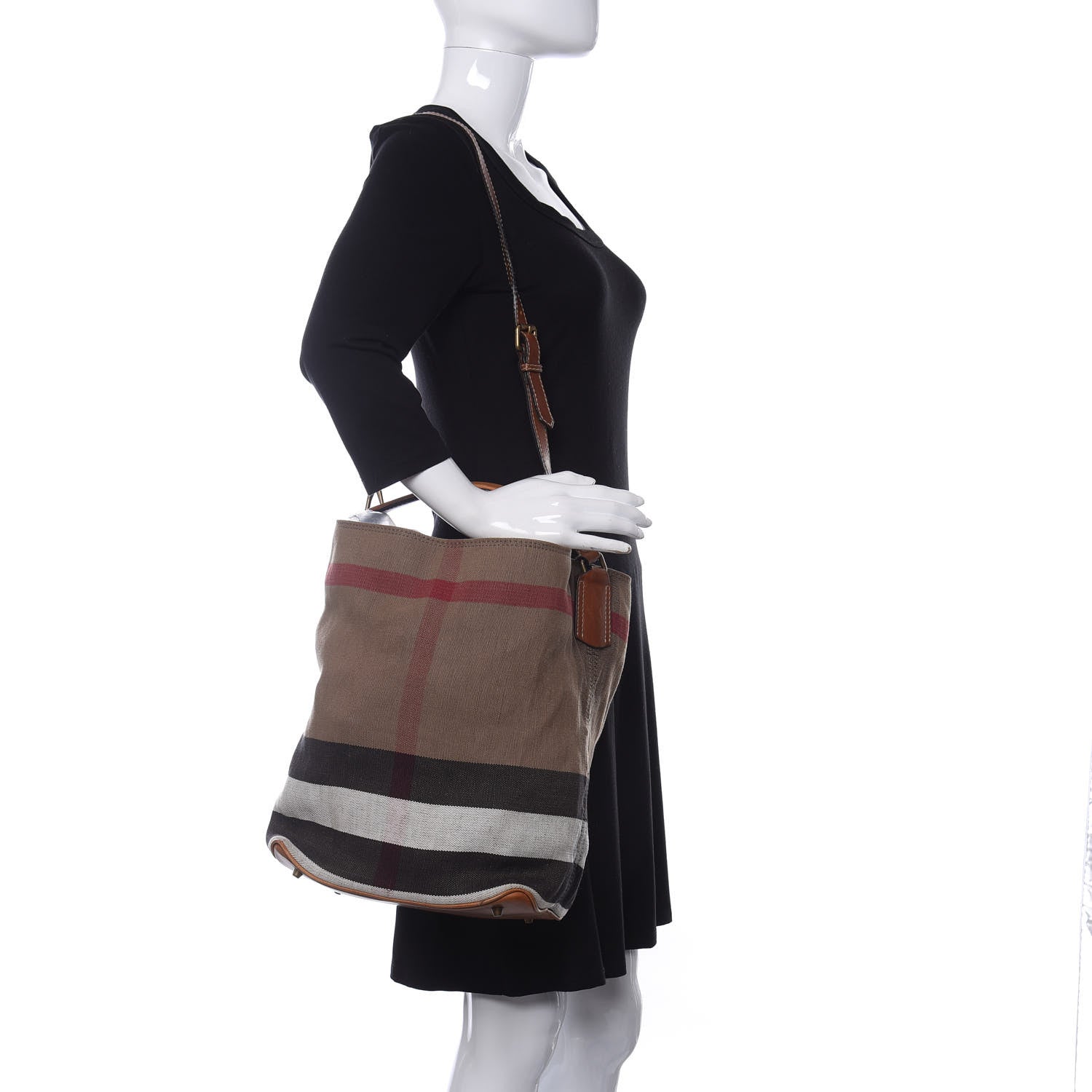 Burberry Canvas Mega Check Medium Ashby Hobo Saddle Brown 2 of 10
