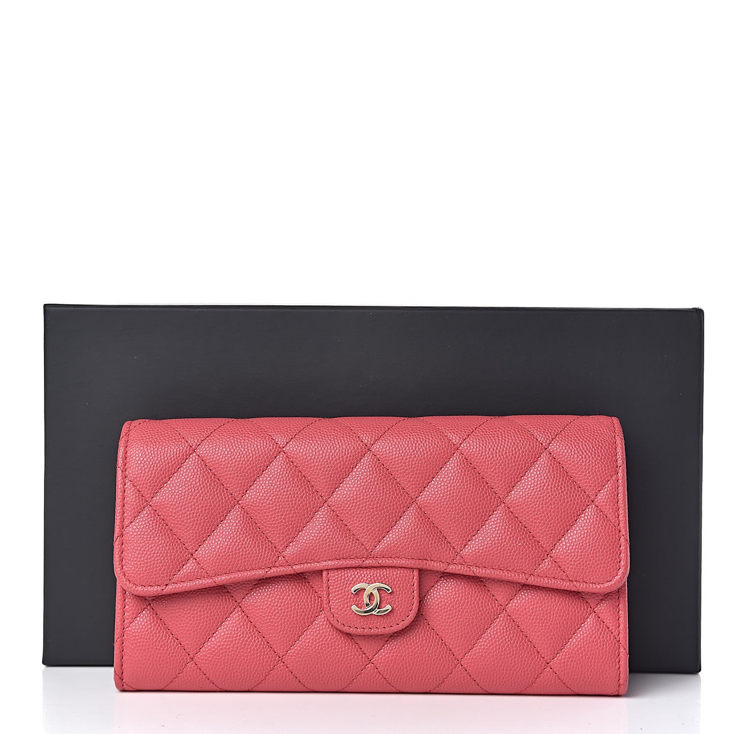 Caviar Quilted Large Gusset Flap Wallet Pink