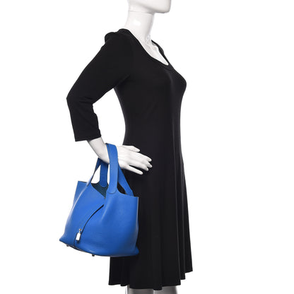 Hermes Taurillon Clemence Picotin Lock 22 MM Bleu Hydra 2 of 11