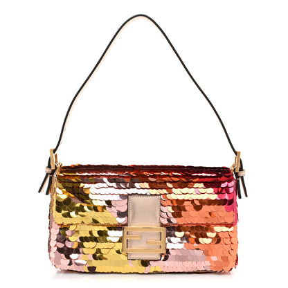 Fendi Sequin Paillettes Vitello Laminato Striped Baguette 1997 Multicolor 1 of 10