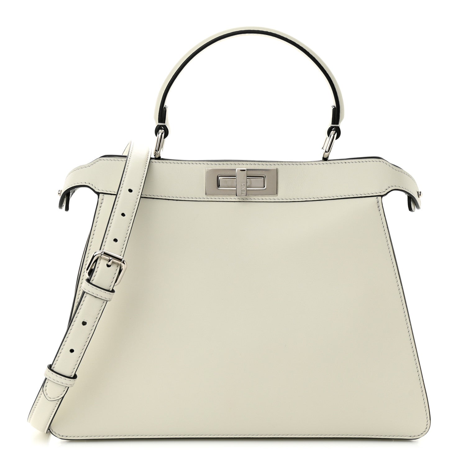 Fendi Vitello Seta Nappa Fendi Roma Stampa Medium Peekaboo I SEE U Satchel White Black 1 of 10