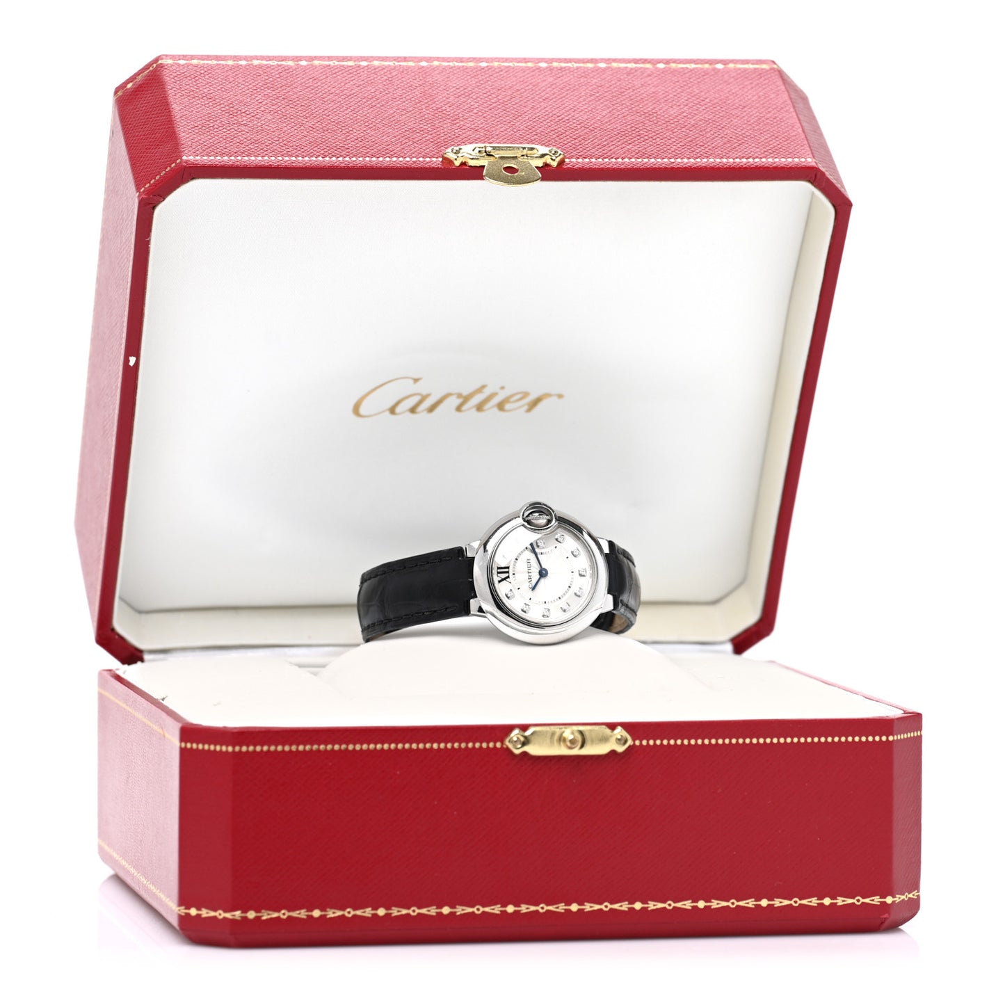 Stainless Steel Alligator Diamond 28mm Ballon Bleu De Cartier Quartz Watch