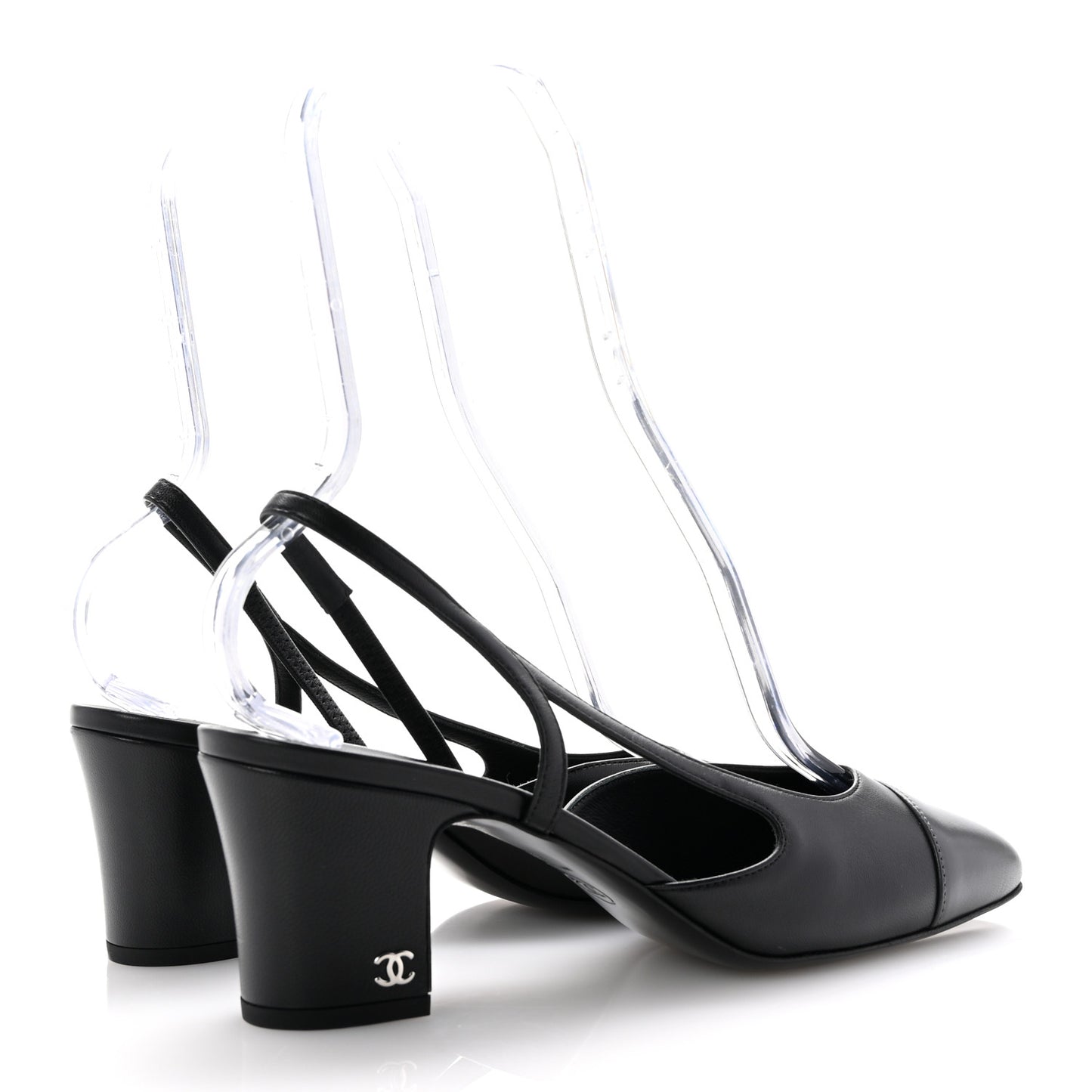 Lambskin Cap Toe CC Slingback Sandals 39.5 Black Grey