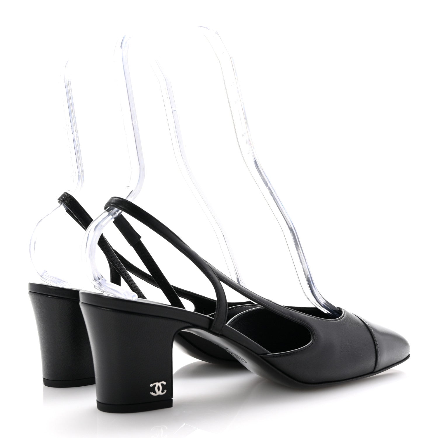 Chanel Lambskin Cap Toe CC Slingback Sandals 39.5 Black Grey 5 of 9