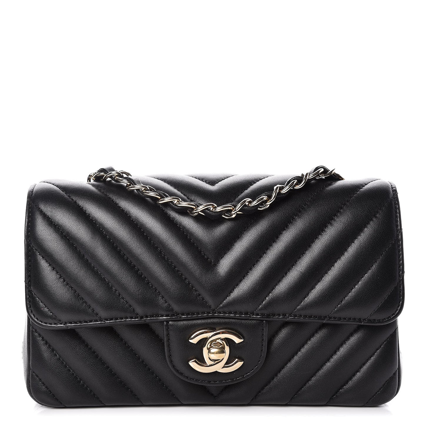 Lambskin Chevron Quilted Mini Rectangular Flap Black
