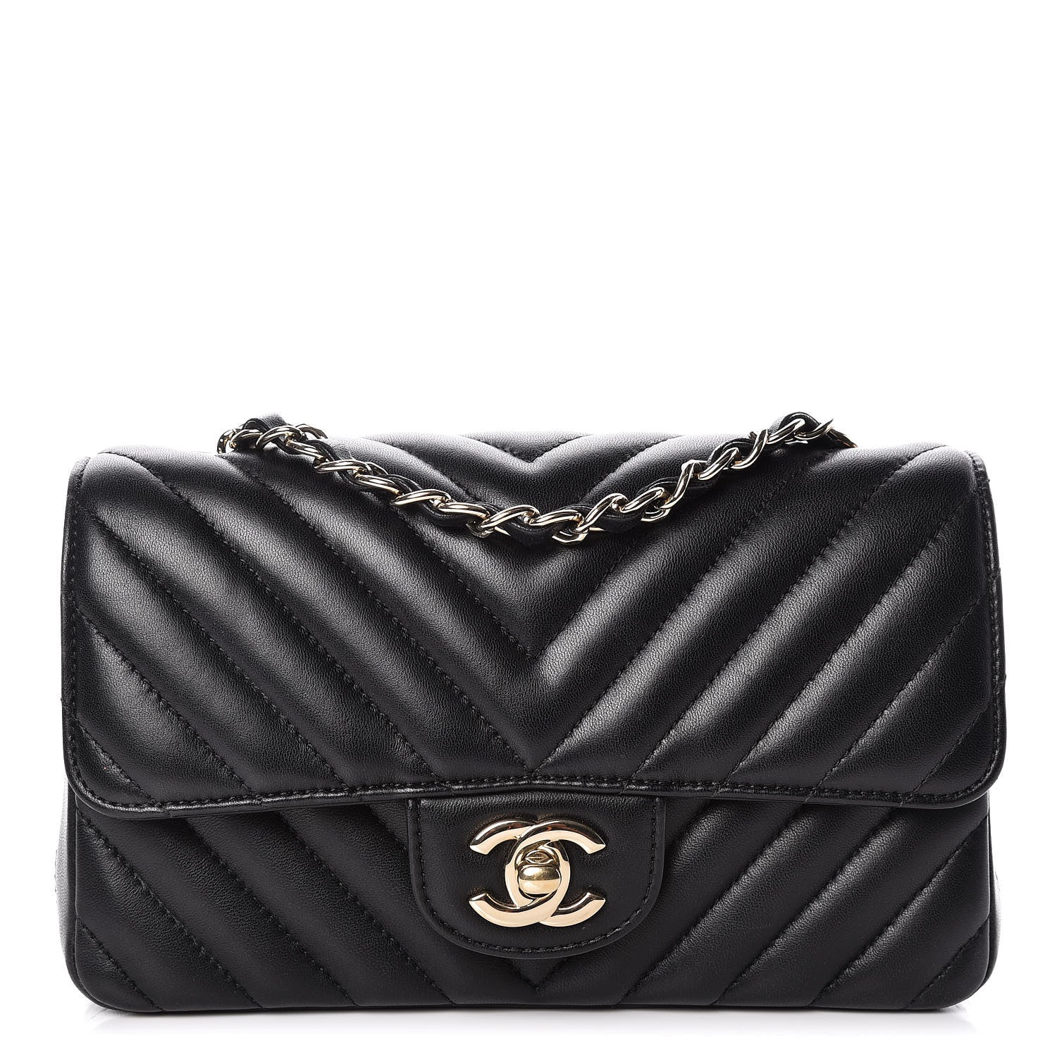 Chanel Lambskin Chevron Quilted Mini Rectangular Flap Black 1 of 10