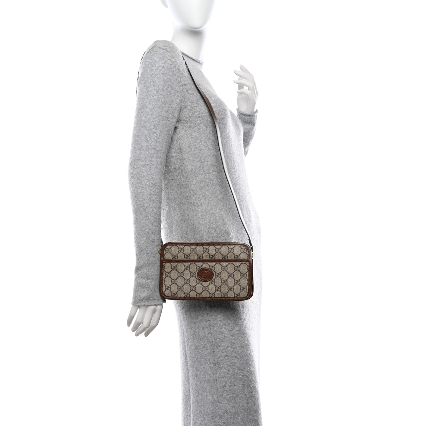 GG Supreme Monogram Azalea Calfskin Mini Retro Interlocking G Shoulder Bag Beige Ebony Brown Sugar